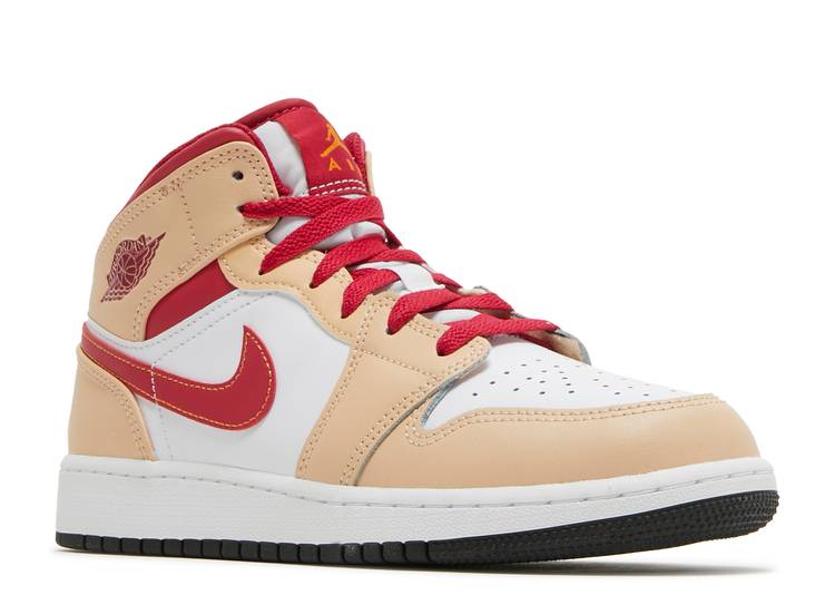 Air Jordan 1 Mid Light Curry Cardinal (GS) – The Kicks Don